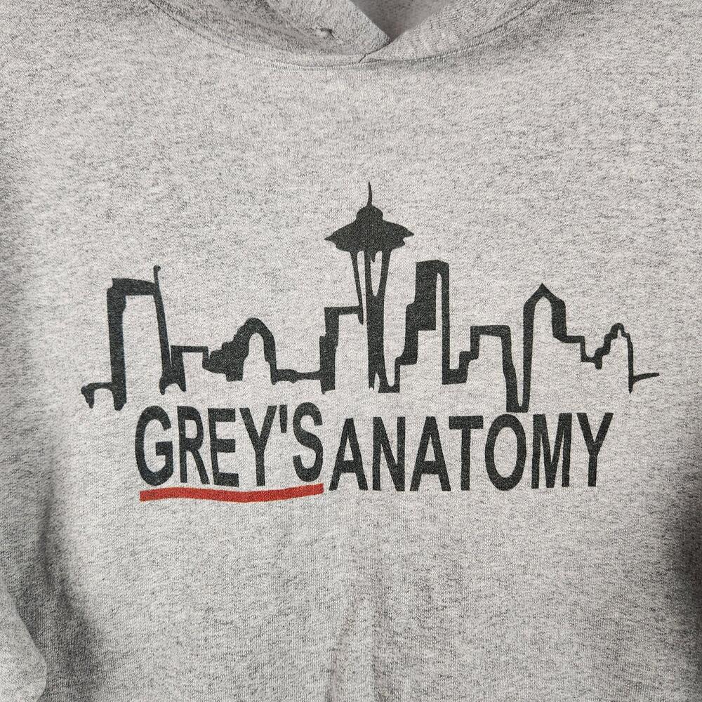 Greys Anatomy Hoodie Mens Medium Gray Graphic Logo Sweatshirt TV Show Soap Opera